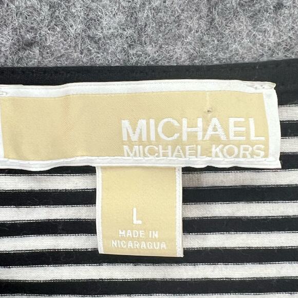 Michael Kors Shirt‎ Womens Large Black White Stripe Ring Detail 3/4 Sleeve Top - Picture 10 of 12